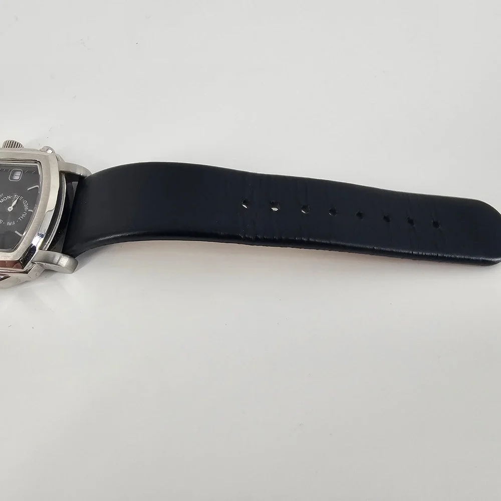 Kenneth Cole Watch Mens Black Leather Square Chronograph Dressy Modern Stainless